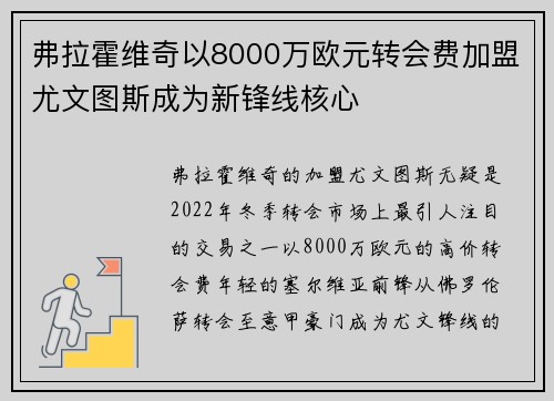弗拉霍维奇以8000万欧元转会费加盟尤文图斯成为新锋线核心